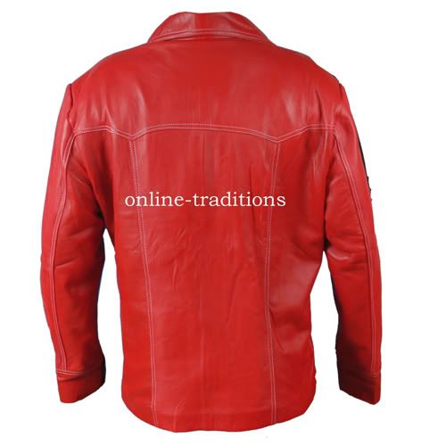 Brad Pitt Fight Club Jacket. Fight Club Real Leather FC Jacket Brad Pitt Red Coat: All Sizes