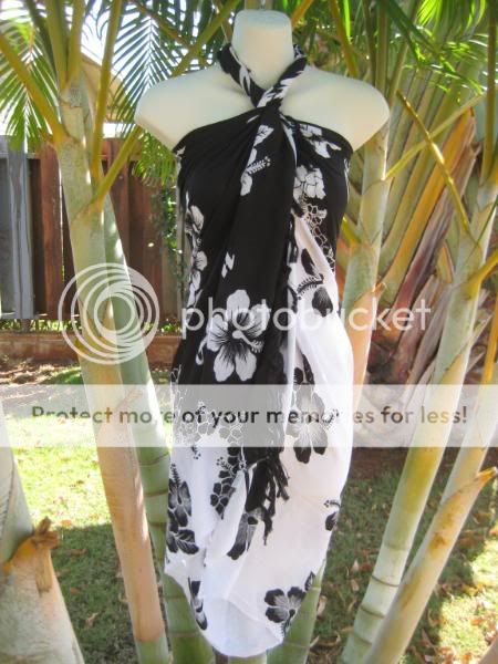 Sarong White & Black Swim Coverup Hawaiian Luau Dress  