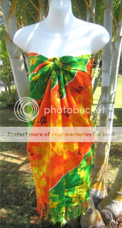 Sarong Green/Orange Turtle/ Floral Coverup Wrap Dress  