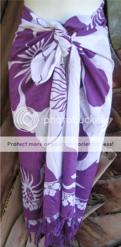 Sarong Purple Wht Floral Hawaiian Luau Cruise Wrp Dress  