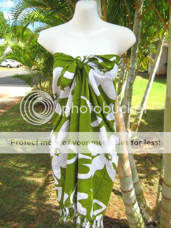 Sarong Green White Floral Pareo Luau Cruise Wrap Dress  