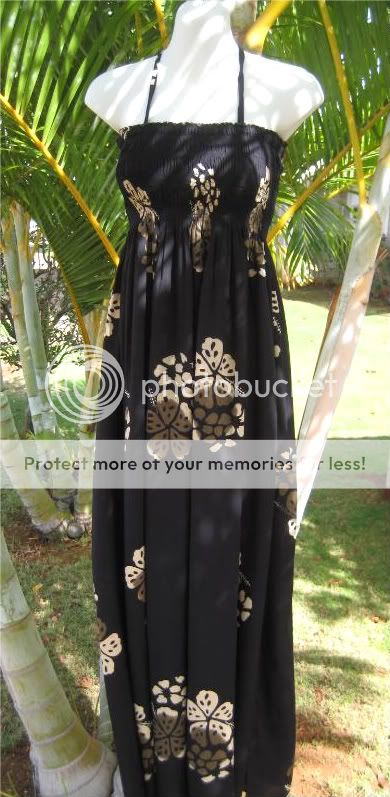 Hawaiian Black Florals Luau Cruise Long One Size Dress  