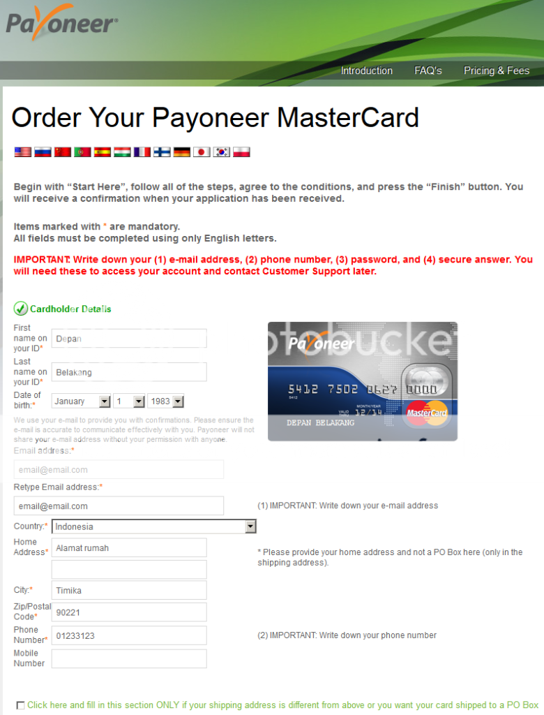 payoneer debit card